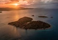 Galesnjak, Croatia - Aerial view of the beautiful heart-shaped island Galesnjak with a colorful dramatic summer sunset