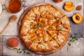 Galette with apricots, brown sugar, honey, and almond petals