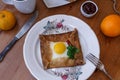 Galette sarrasin, buckwheat crepe, with ham cheese and egg, french brittany cuisine Royalty Free Stock Photo