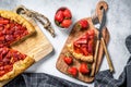 Galette tart with strawberry and rhubarb. Homemade tarte. White background. Top view Royalty Free Stock Photo