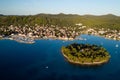 Galevac islet and Preko town, Ugljan island, Croatia Royalty Free Stock Photo