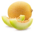 Galia melon and melon slices isolated on white background. File contains clipping path Royalty Free Stock Photo