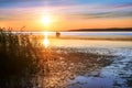 Galich Lake in the Kostroma Region and the setting sun