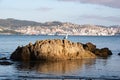 Galicia beach with rocks at sunset Royalty Free Stock Photo