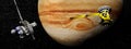 Galileo and Cassini spacecraft next to Jupiter - 3D render