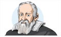 Galileo galilei portrait in line art illustration. vector