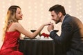 Gallant Man Kissing Girlfriend`s Hand On Romantic Date In Restaurant