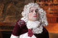 Gallant man wearing white wig and vintage renaissance look