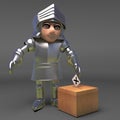 Gallant medieval knight in armour casts his vote in the election, 3d illustration