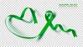 Gallbladder and Bile Duct Cancer Awareness Month. Realistic Kelly Green ribbon symbol. Medical Design. Vector