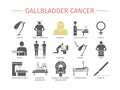 Gallbladder Cancer. Symptoms, Treatment. Flat icons set. Vector signs for web graphics.