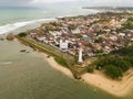 Aerial view of Galle lighthouse and Galle fort walls in the Bay of Galle on the southwest coast of Sri Lanka. Royalty Free Stock Photo