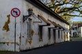 Galle Fort streets Colonial style building and paved road and no turning road sign