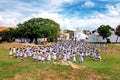 Galle, Sri lanka - 31 January, 2017: Fortress Galle, Sri Lanka, view on Shri Sudharmalaya Buddhist Temple school girls prac tice