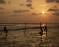 Galle, Sri Lanka - 2019-04-01 - Stilt Fishermen of Sri Lanka Spend All Day on Small Platforms to Catch Fish for Dinner