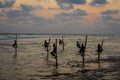 Galle, Sri Lanka - 2019-04-01 - Stilt Fishermen of Sri Lanka Spend All Day on Small Platforms to Catch Fish for Dinner