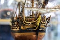 Galleon model detail made of wood. Royalty Free Stock Photo