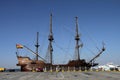 Galleon in the seaport of the ancient city of Cadiz. Royalty Free Stock Photo