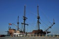 Galleon in the seaport of the ancient city of Cadiz. Royalty Free Stock Photo