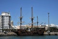 Galleon in the seaport of the ancient city of Cadiz. Royalty Free Stock Photo