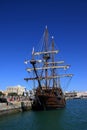 Galleon in the seaport of the ancient city of Cadiz. Royalty Free Stock Photo