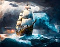 galleon and storm sea I