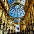 Galleria Vittorio Emanuele II in Milan with the view of the beautiful roof construction