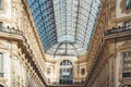 Galleria Vittorio Emanuele II Milanese shopping center interior. Famous shopping arcade. One of the world`s oldest