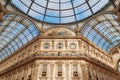 Galleria Vittorio Emanuele, low angle interior view in a sunny day,Milan, Italy Royalty Free Stock Photo