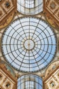 Galleria Vittorio Emanuele, low angle interior view in a sunny day,Milan, Italy Royalty Free Stock Photo