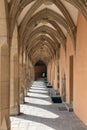 Gallery with columns and shadows in Eger Castle, Hungary