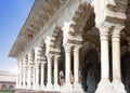 Gallery with columns in the white palace of the Red fort. Agra. India Royalty Free Stock Photo