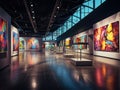 Gallery of Contemporary Masterpieces: Museum Hall Adorned with Modern Paintings and Sculptures