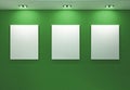 Gallery Interior with empty frames on green wall Royalty Free Stock Photo