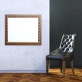 Gallery Interior with Leather Chair and Empty Frame on Wall