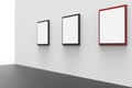 Gallery minimal display and museum three picture frame exhibition Design Art on background