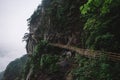 Gallery road on cliff on Mingyue Mountain, China Royalty Free Stock Photo