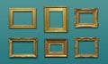 Gallery Wall with Gold Frames Royalty Free Stock Photo