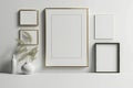 Gallery wall mockup in cozy living room interior, frame mockup, Generative AI Royalty Free Stock Photo