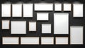 Gallery wall mockup with multiple blank frames on dark textured wall Royalty Free Stock Photo