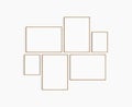 Gallery wall mockup. Set of 6 cherry wood frames. Gallery wall frame mockup. Royalty Free Stock Photo