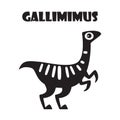 Gallimimus . Cute dinosaurs cartoon characters . Silhouette black isolated color . Royalty Free Stock Photo