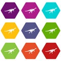 Gallimimus dinosaur icon set color hexahedron