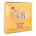 Gallium Ga, chemical element sign with number 31 in periodic table. 3D rendering. 3D rendering