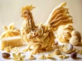 Gallo of Italian macaroni on a beige background with Parmesan cheese,Creste Di Gallo Italian Pasta