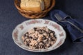 Gallo pinto, traditional Costa Rican food on tablecloth