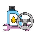 Gallon oil wheel and wrench automotive service