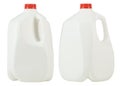 Gallon of Whole Milk with Red Plastic Cap Isolated on White Background. Two white plastic bottles per one gallon each. 1 gallon or