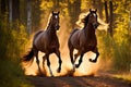 Gallop of Freedom: 3D Rendered Illustration of a Majestic Horse Racing Through the Jungle Against a Vibrant Red Sky