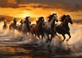 Gallop into the Golden Dawn: A Majestic Illustration of Horses R